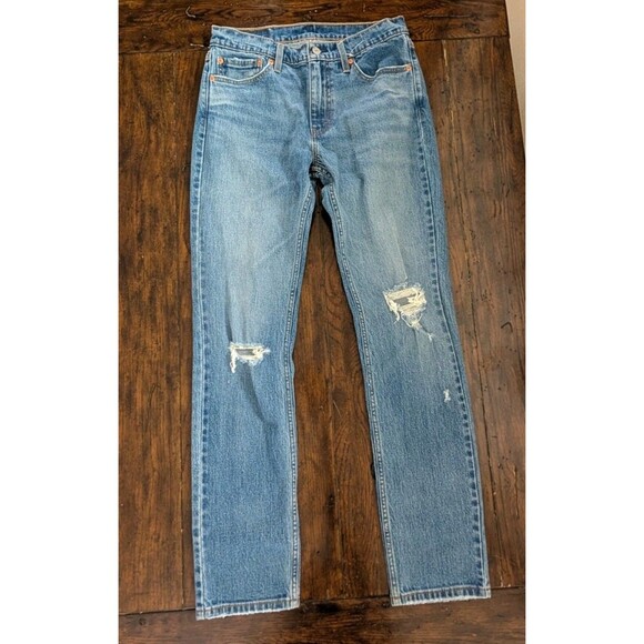 Levi's MID RISE Distressed Crop Straight Leg Button Fly W30 L31 - Picture 1 of 11